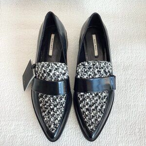 New Zara black and white combined fabric loafers Size 6